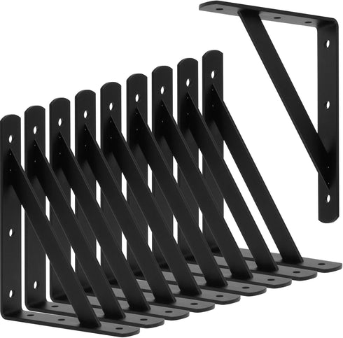 CONNOO 10 Pack L8 x H 6" Heavy Duty Shelf Brackets Black
