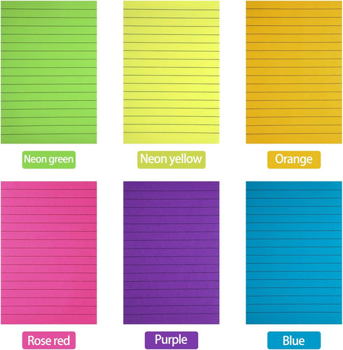 Outus 36 Pack Lined Sticky Notes, 4 x 6 Inch Colorful Pads, 1200 Sheets, Bright Ruled Self Sticky Pads for Office