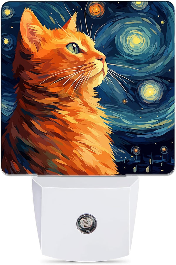 Cat Night Light, Lonely Ginger Cat Night Lights Plug into Wall Decor