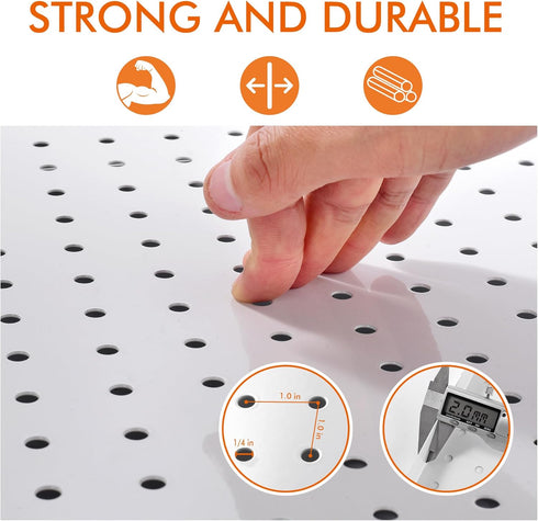 Heavy Duty Metal Pegboard Organizer - Wall Storage Steel Peg Board Panels Set with 1/4 inch Round Holes, 2 Pack