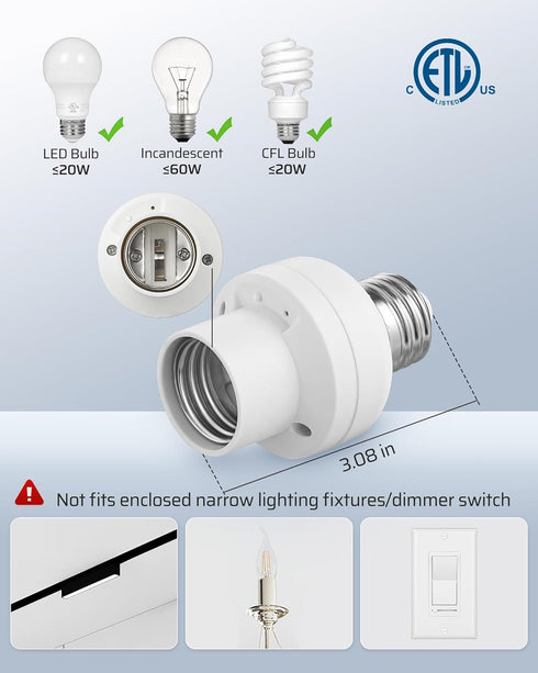 Bulb E26/E27 Listed(2 Remote+4 DEWENWILS Remote Control Light Socket, Wireless Light Socket Switch Kit, Remote Light