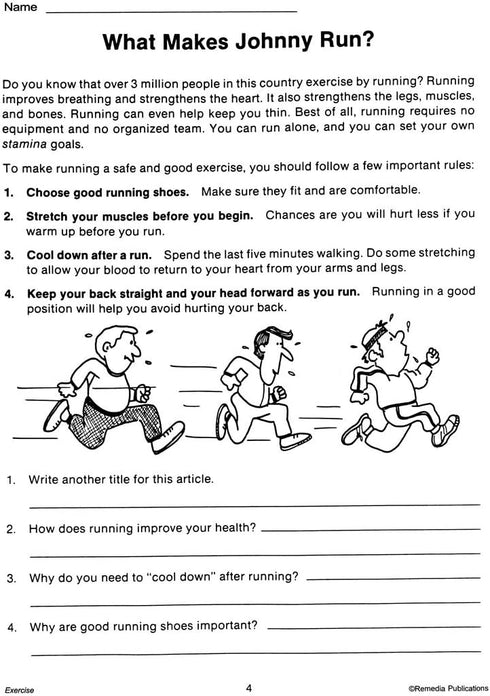 REMEDIA PUBLICATIONS 5-12 Exercise Personal Care Workbook by - Life Skills for Grades