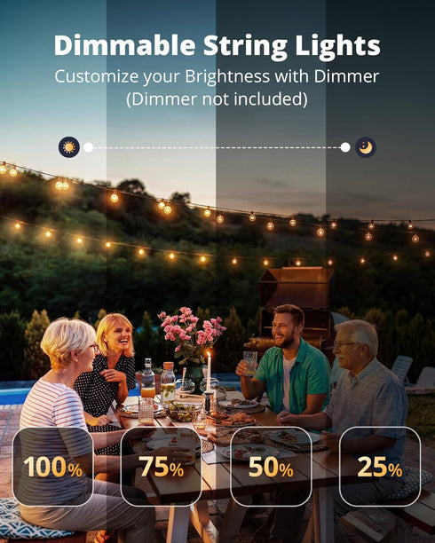 30FT 13 G40 Bulbs 2700K Dimmable VIPAR Outdoor String Lights, Patio Lights Outdoor Waterproof, Shatterproof Connectable