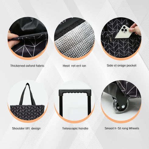 MQXYSDLY Large Foldable Wheeled Shopping cart, Insulated Waterproof Reusable Grocery Bag, Portable Tote for Supermarket