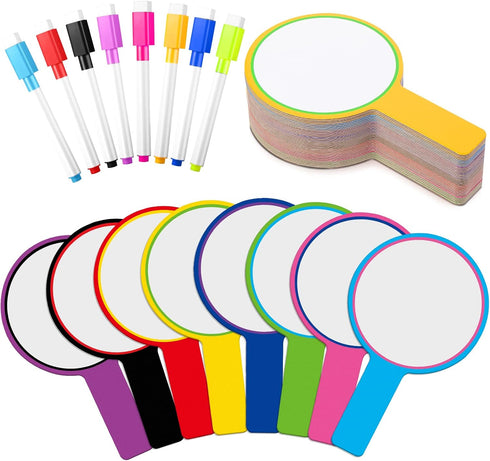 Crtiin 80 Pcs Colorful Dry Erase Paddles Set, 40 Pcs Dry Erase Paddles with 40 Pcs Markers, Handheld Whiteboard