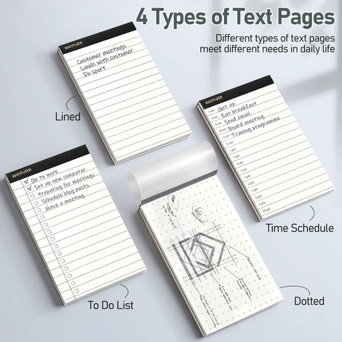 WEMATE 8Pcs Note Pads, Legal Pads 3.5 x 5, Time Schedule, Lined Notepad, To Do List, and Dotted Notepad, Paper Pads,Notebook Paper Writing Pads for School Office (8 Pack of 30) by WEMATE
