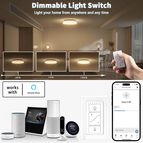 Humpptom Dimmer Wireless Light Switch, Remote Light Switch Compatible with Alexa, Smart Wireless Switch and Receiver