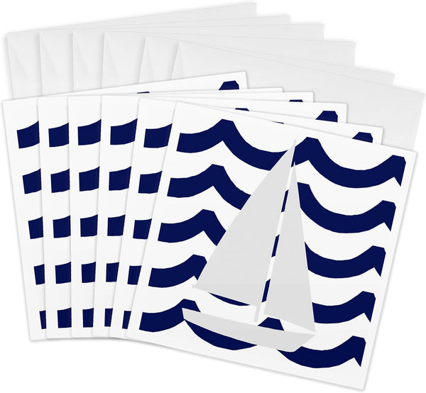 Greeting Cards - White Toy Sailboat On Blue Waves - 6 Pack