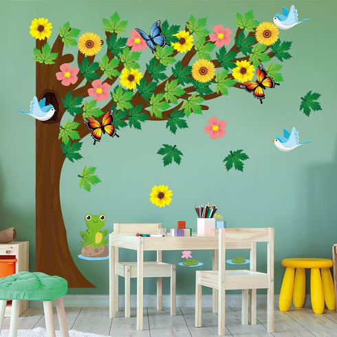 MALLMALL6 198Pcs Classroom Tree Bulletin Board Decor, Seasonal Tree Cutouts Border Set for Kindergarten School