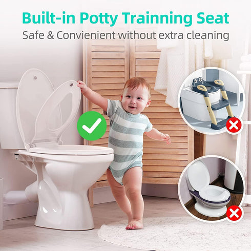 JINGZE Elongated Toilet Seat Adult/Child,Built-In Potty Training Seat, Soft Quiet Close Non-Slip Seat, Easy to Install