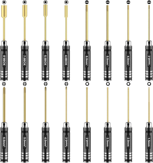 RCpow Car Tool Kit - 16pcs Screwdriver Tool Set Includes Flat, Phillips, Hex,
