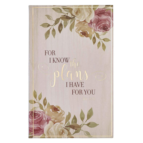 Christian Art Gifts Flexcover Journal, For I Know The Plans – Jeremiah 29:11, Floral Inspirational Notebook, 128 Lined