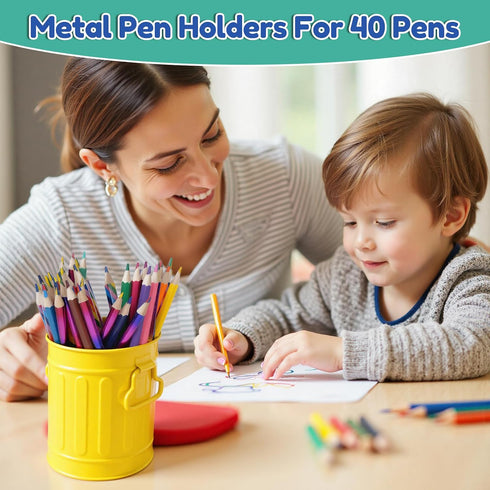 9 Pack Metal Pen Holders, Colorful Desktop Pencil Cups, Mini Pencil Bucket with Handle, Makeup Brush Storage