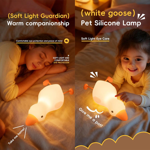 Cozy Dimmable 3 Lying Goose Night Light, Colors Night Light for Kids, Cute Silicone Squishy, Rechargeable Bedside Touch