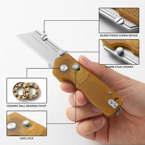COOL PARD EDC 4Pcs Folding Pocket Utility Knife Quick Change Blade Razor Knife with Extra Razor Blades,Box Cutter