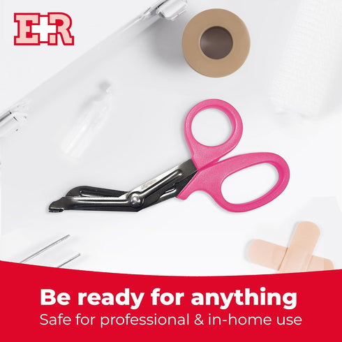 7 1/4" Ever Ready First Aid Autoclavable Titanium Bonded Bandage Shears Bent, Pink