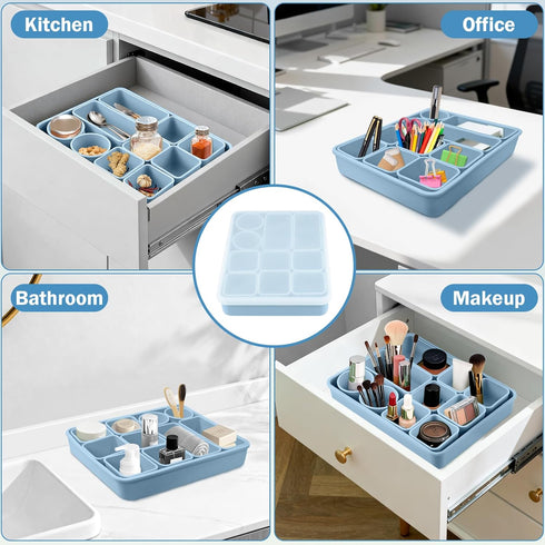 Jalopink Set Silicone Makeup Organizer Drawer with Clear Lid - Stackable Vanity & Bathroom Drawer Organizer, Adjustable