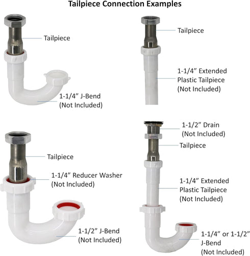 1-1/4" Stainless Steel Sink Drain Tailpiece with Nut and Washer for 1 NPS Bar Sink Drain (1-1/4" Tailpiece)