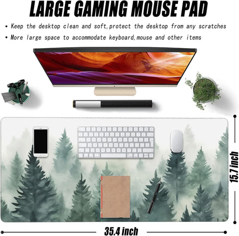 Extended Large Gaming Mouse Pad, Misty Forest Large Desk Mat for Desktop XXL, Non-Slip Rubber Base Stitched Edges Long Computer Keyboard Desk Pad Mouse Mat for Gaming Home Office 35.4"X15.7" by Gnhkmw