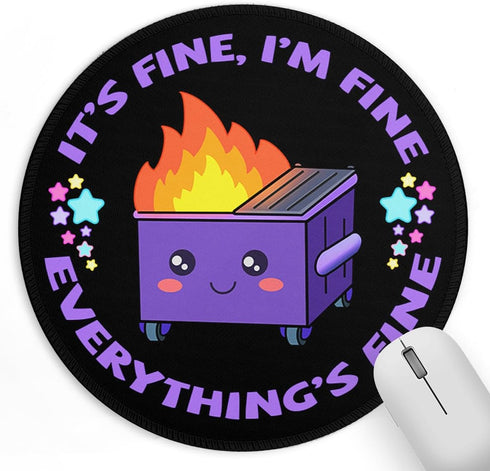 Small Mouse Pad Dumpster on Fire, Cute Funny Round Mousepad for Desk Accessories, This is Fine, 8.6 x 8.6 Inch