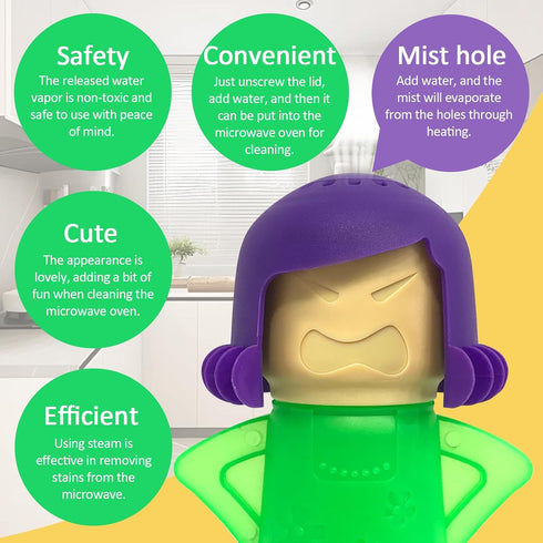 PARFINER Microwave Cleaner Angry Mama Easy Steam Cleans with Vinegar and Water for Home and Kitchens
