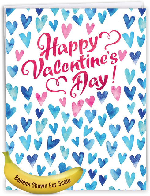 NobleWorks Jumbo Valentine's Day Love Greeting Card, 8.5 x 11 Inch with Envelope, Large Blue Hearts J3503VDG