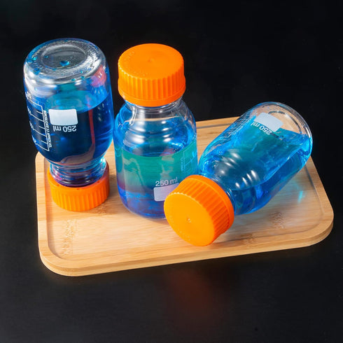 250ml Round Media Storage Bottles Pack of 3, Borosilicate Glass with GL45 Screw Cap, Max Temp 249.8°F