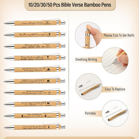 Spakon 20 Set Christian Church Gifts, Bulk Bible Verse Bamboo Pens and Mini Spiral Religious Notebooks for Teachers
