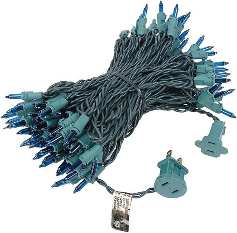Novelty Lights 100 Light Teal Christmas Mini String Light Set, Green Wire, 50' Long