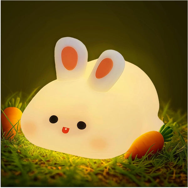 Squishy Bunny Night Light for Kids, Cute Big Face Rabbit Silicone Lamp