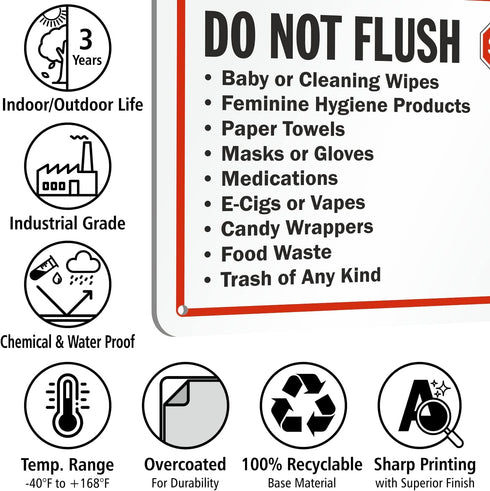 7" 10" 55 SmartSign x 'Do Not Flush - Baby Or Cleaning Wipes, Feminine Hygiene Products, Paper Towels, Masks, Trash