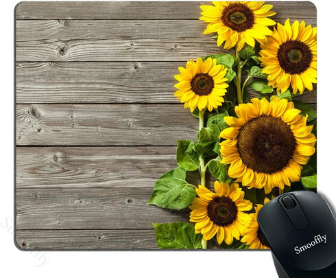Smooffly Portable Mouse Pad Custom, Plants Theme Sunflower on Wooden Personality Designs Gaming Mouse Pad