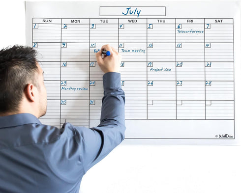 WallDeca Monthly Dry Erase Wall Calendar Planner 24 x 36 Inch, Wipe Off Erasable Calendar for Classroom, Office, Home