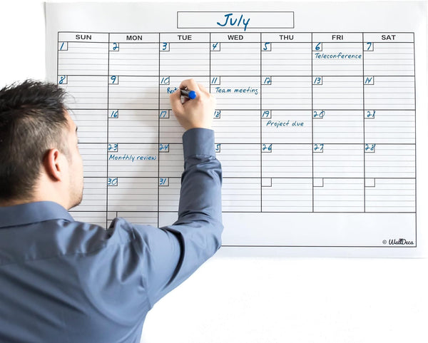 WallDeca Monthly Dry Erase Wall Calendar Planner 24 x 36 Inch, Wipe Off Erasable Calendar for Classroom, Office, Home
