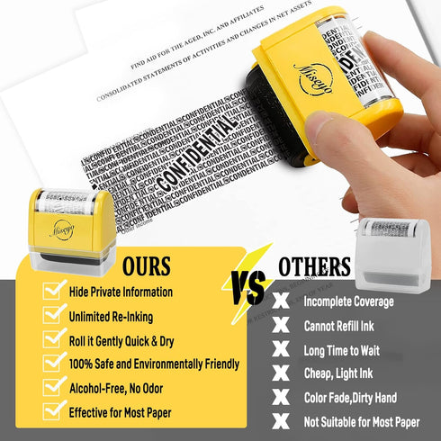 Miseyo Wide Roller Stamp, Identity Theft Stamp, 1.5 Inch, Perfect for Privacy Protection, Yellow