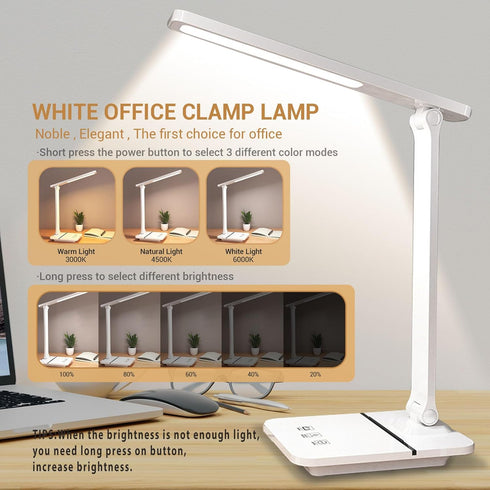 Cordless LED Desk Lamp, 6000mAh Rechargeable Battery Operated Light, Eye-Caring Reading Lamp for Students, 3 Modes