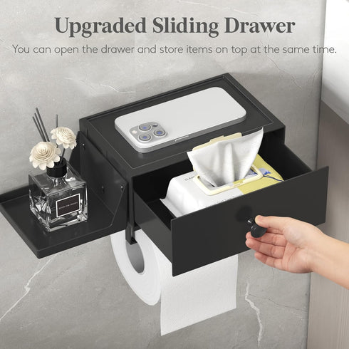 2 Pack Lifewit Toilet Paper Holder with Shelf and Drawer, Screw or Adhesive Wall Mount Tissue Roll Storage, Dustproof