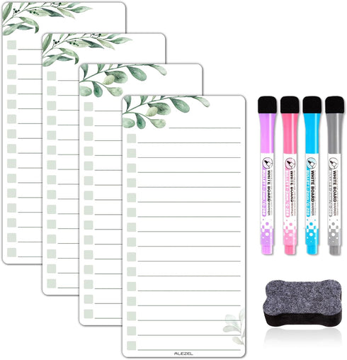 Magnetic Dry Erase List Board for Fridge - Refrigerator To Do List White Board Set, 4 Pcs Greenery