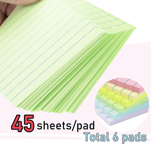 Vanpad Lined Sticky Notes 4X6 in Pastel Ruled Post Stickies, 45 sheets/pad, 18 Pads/Pack