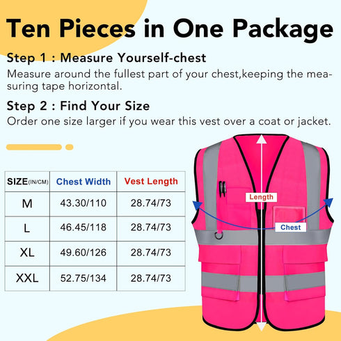 XPCARE 2-Pack Hi Vis Reflective Safety Vest with Pockets,High Reflective Strips Zipper Work Vest for Men and Women,Pink