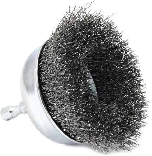 Forney 72731 Wire Cup Brush, Coarse Crimped with 1/4-Inch Hex Shank, 3-Inch-by-.012-Inch, 1 Pack , Metal Grey