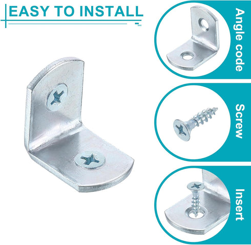20 Set 0.79"x0.59"x0.79" uxcell L Corner Bracket Corner Brace Metal Joint Right Angle Brackets Rounded Corner Fastener