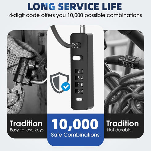 Cable Locks with Combination - 23.6 Inch Steel Small Cable Rope Locks with 4-Digit Combination, Resettable Code for