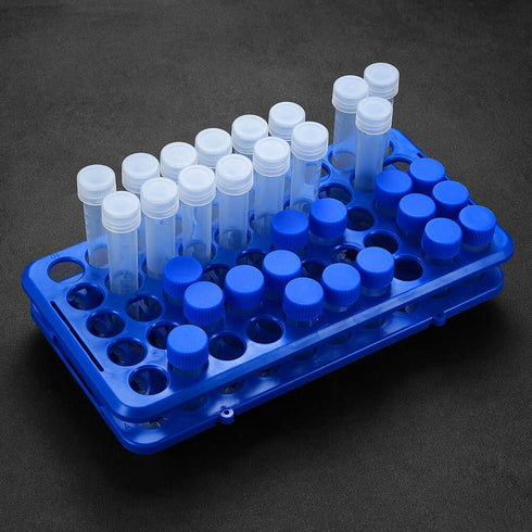 Detachable Plastic Test Tube Holder Rack for 5ml/10ml/15ml Tubes, 50 Holes (Blue Single)