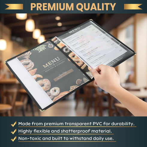 25 Pack 8.5 11 Inch (2 4 x Menu Covers, Various Style Menu Sleeves Clear View Menu Holder for Kitchen, Restaurant