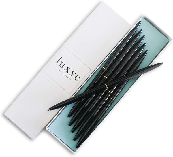 Black Gold Pens with Black Ink, Luxury Ballpoint Gold Pen Set of 6 in Glossy White Gift Box, Office Supplies for Men