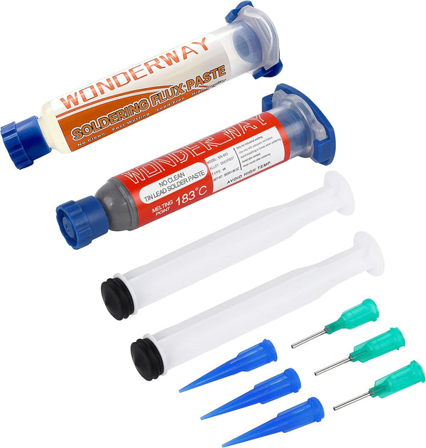 Sn63/Pb37 T4 Tin Lead Solder Paste (30g) & Lead-Free Solder Flux 10cc by Wonderway