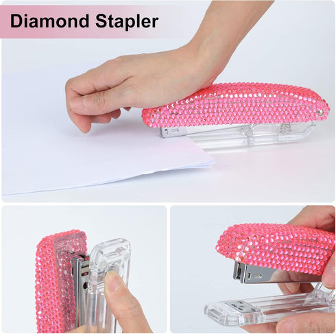 Office Stationery Set - 4 Piece Desk Accessory Kit with Stapler, Tape Dispenser, Pens, Scissors (Pink)