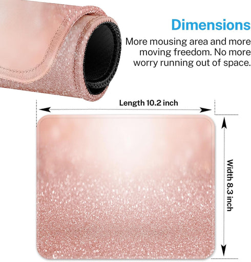 Rose Gold Square Mouse Pad, 9.5" x 7.9", Pink for Notebooks with Non-Slip Rubber Base