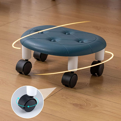 Luqeeg Round Low Rolling Stool, Universal Wheel Movable Mini Stool, Low Roller Seat Wheel Stool Chair Leather Little